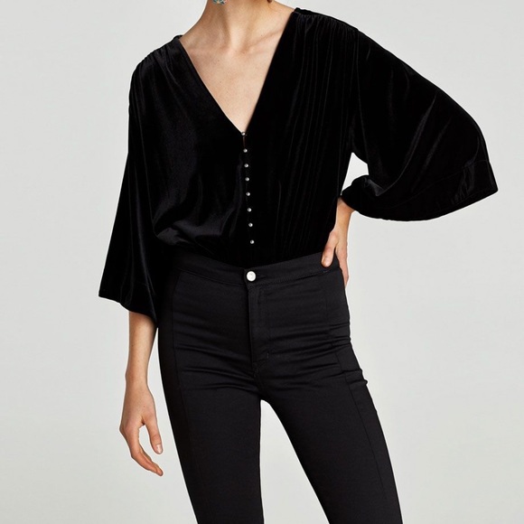 Zara Tops - ZARA Velvet Beaded Bodysuit